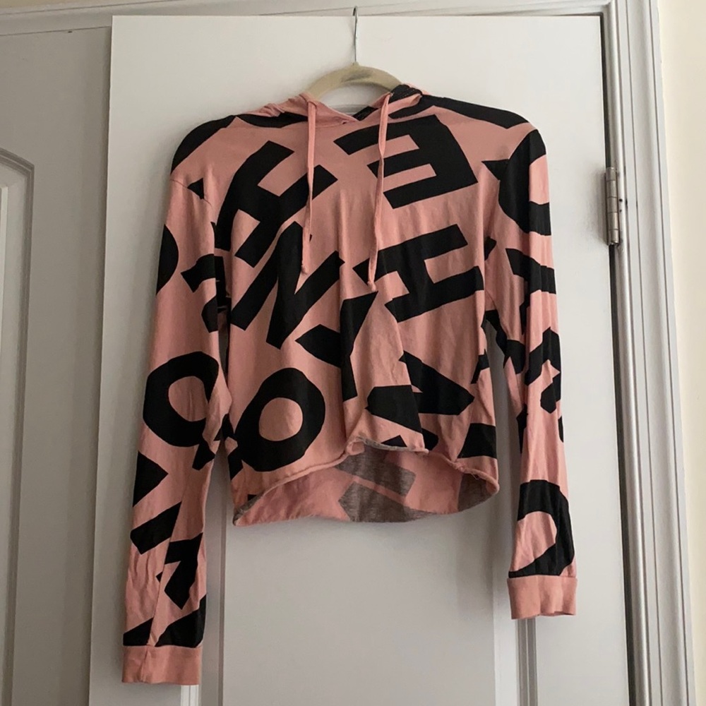 Crop top, M, Long sleeves, Cotton, Pink+Black